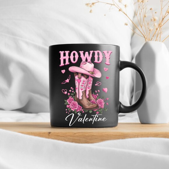 🤠 Howdy Valentine Mug - Western Cowboy Boots, Love Hearts, Retro Valentine - Picture 2 of 4